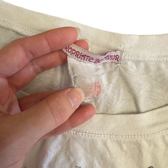 Y2K Graphic Rose Cross Tee Appropriate Behavior White Distressed Glitter S/M - Picture 8 of 8